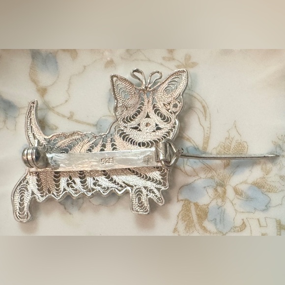 Vtg Sterling Silver Scottish Terrier Filigree Brooch Pin - Picture 3 of 3